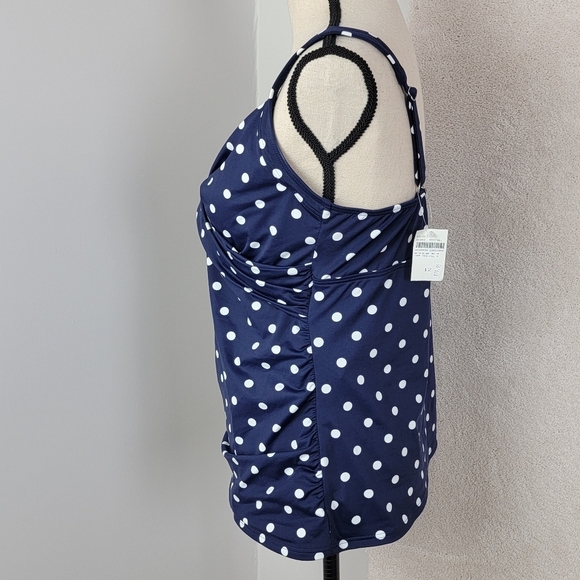 Lands' End Deep Sea Polka Dot V-Neck Wrap Underwire Tankini Swim Top Sz 12 NEW‎ - Picture 6 of 14
